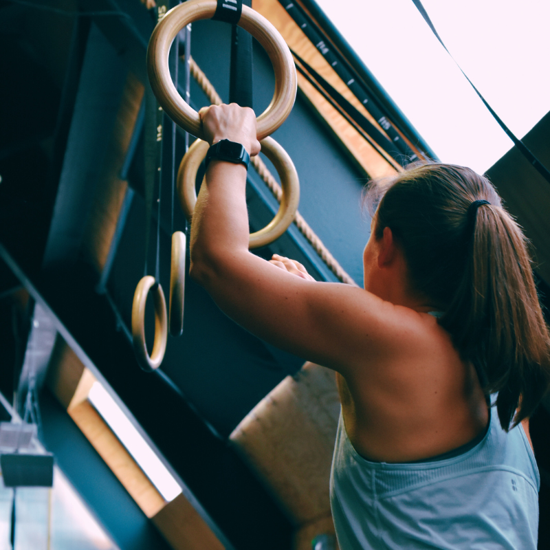 Woman on rings at The Fitness Studio, Molesey